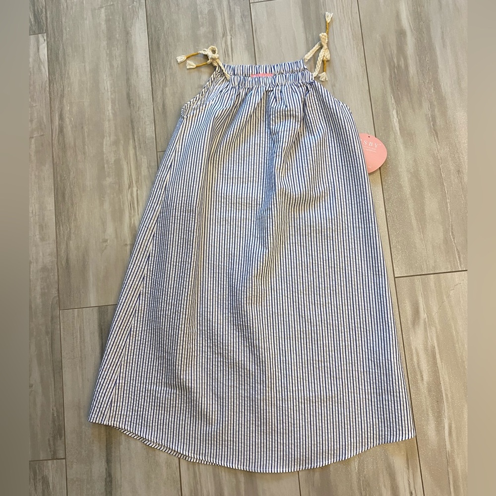 NWT Bisby Little English Nautical Coastal Blue Seersucker Sloop Dress Girls 12